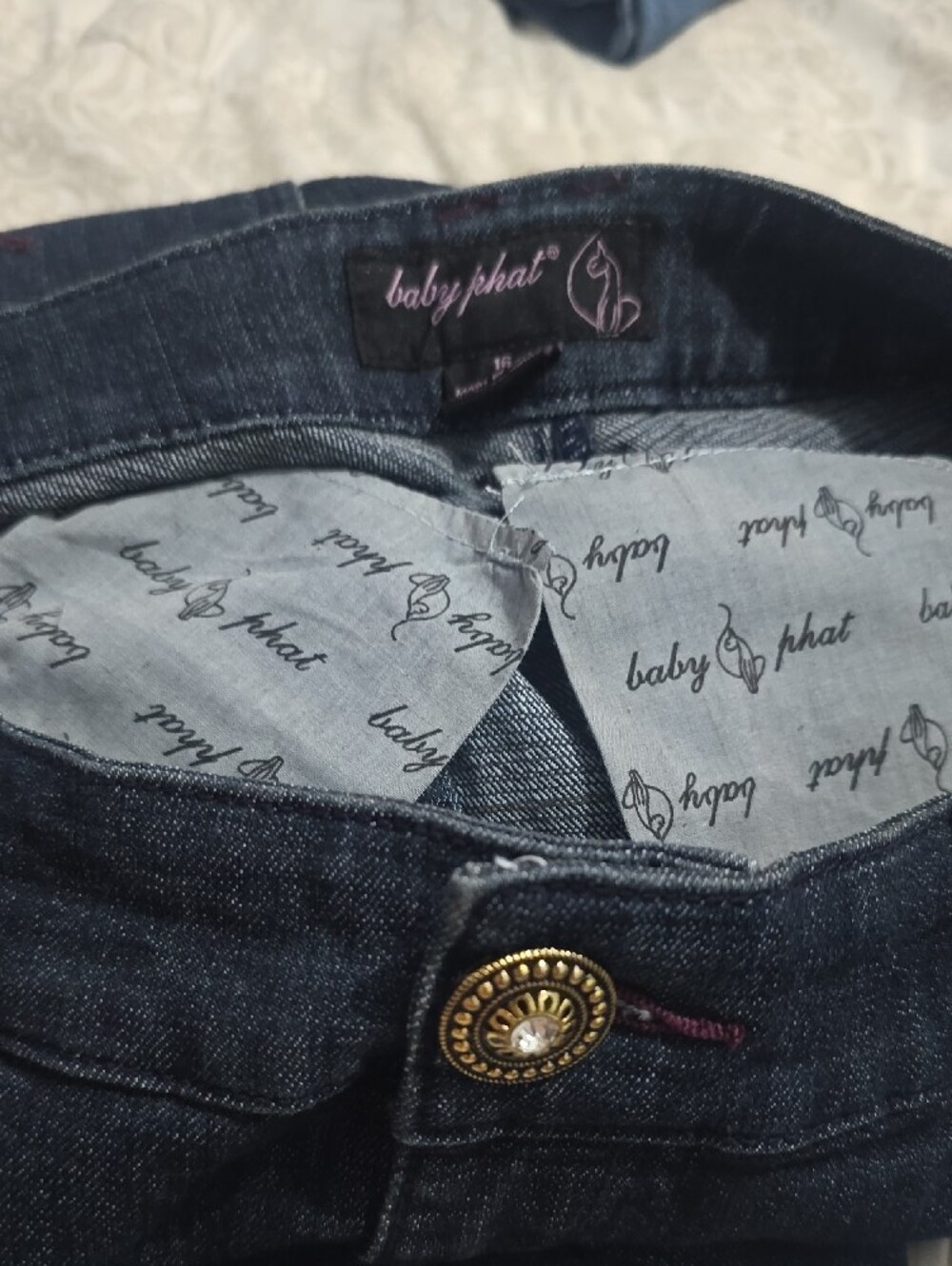 Baby Phat Dark Blue Jeans with Burgundy Rhinestone Logo - Picture 5 of 7